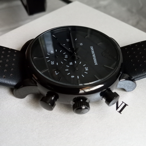 SOLD - Emporio Armani AR1737 Black Dial Black PVD Steel Unisex Chronograph Watch - Picture 2 of 14